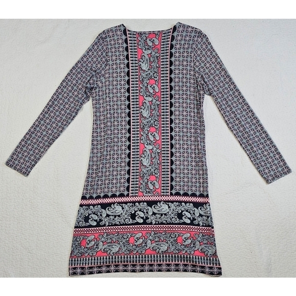 NWT J. Jill Navy Blue Pink White Paisley Geometric 3/4 Sleeve Tunic Shift Dress - Picture 3 of 8